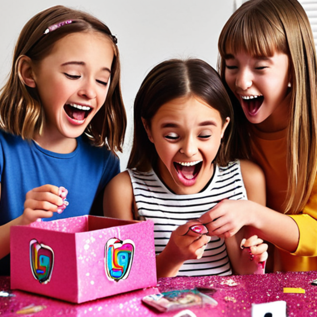 **

Prompt: A group of gleeful children are gathered around, excitedly unboxing LOL Surprise Secret Packs. Glitter and tiny accessories are scattered around them. The scene captures the vibrant colors and anticipation of the "unboxing experience." Focus on their expressions of joy and surprise, and the close connection they share as they play.

**