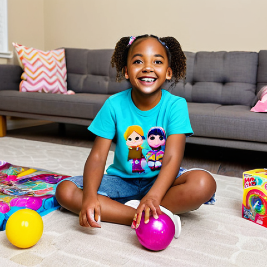 LOL Surprise Unboxing Fun**

A young girl with a bright smile, sitting on the floor of her family-friendly living room, surrounded by LOL Surprise! packaging (balls, capsules, maybe a playset visible in the background). She is fully clothed in comfortable, modest clothing. The scene captures the excitement of unboxing, with glitter and colorful accessories scattered around. Focus on the child's joyful expression and the vibrant colors of the toys. Perfect anatomy, correct proportions, well-formed hands. Safe for work, appropriate content, professional photography, high quality.

**