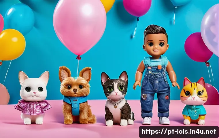 LOL 서프라이즈의 브랜드 확장과 소비자 반응 - A vibrant and detailed scene showcasing a diverse collection of LOL Surprise dolls and pets arranged...