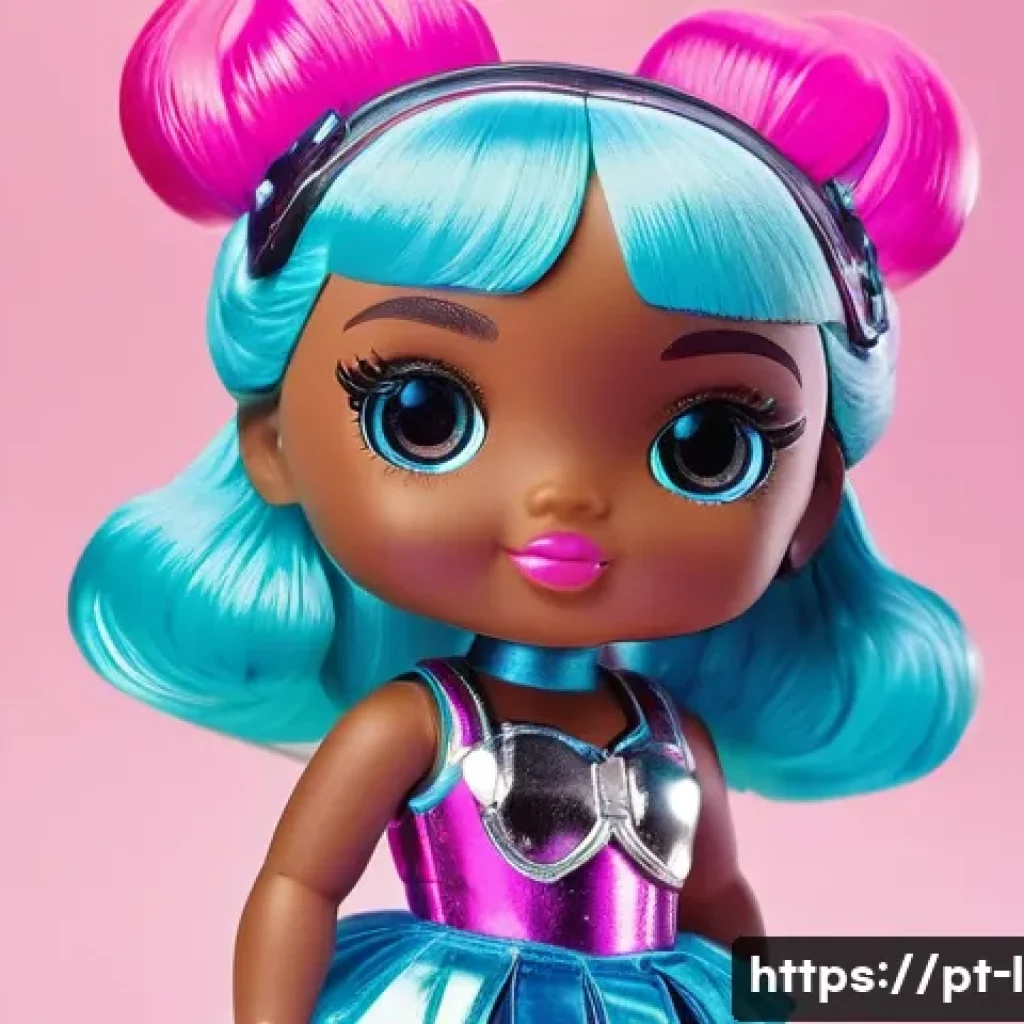 LOL 서프라이즈의 신규 캐릭터 출시 루머 - A futuristic collectible doll inspired by LOL Surprise, featuring vibrant metallic colors and a soph...
