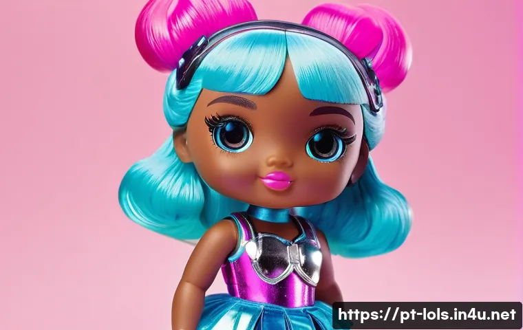 LOL 서프라이즈의 신규 캐릭터 출시 루머 - A futuristic collectible doll inspired by LOL Surprise, featuring vibrant metallic colors and a soph...