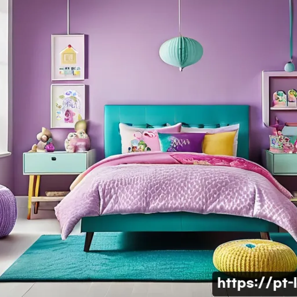 LOL 서프라이즈로 꾸미는 방 인테리어 - A vibrant and playful children's bedroom inspired by LOL Surprise theme, featuring walls painted in ...