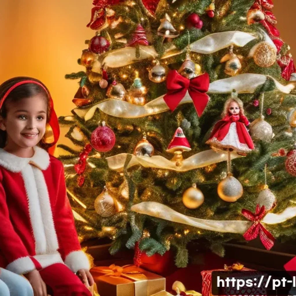 LOL 서프라이즈로 만든 크리스마스 장식 - A colorful Christmas tree decorated with hanging LOL Surprise dolls wearing festive red and gold sat...