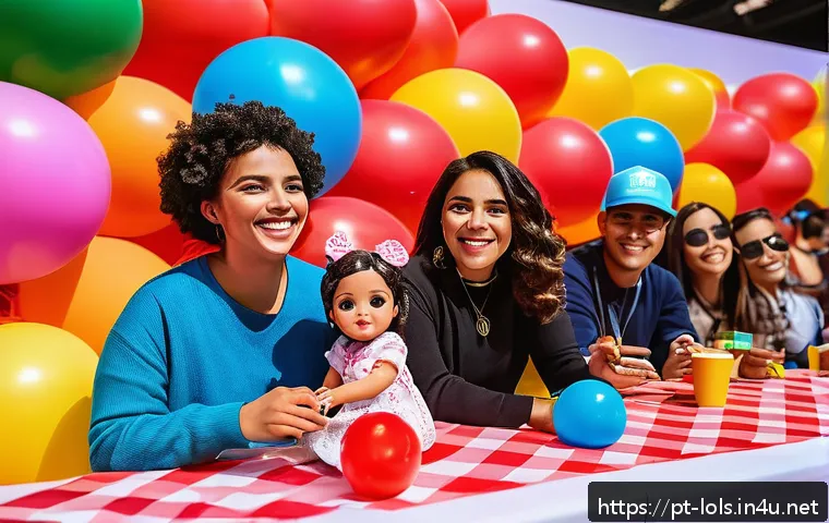 LOL 서프라이즈의 글로벌 이벤트 홍보 사례 - A vibrant and colorful LOL Surprise live event in São Paulo, featuring families of diverse backgroun...