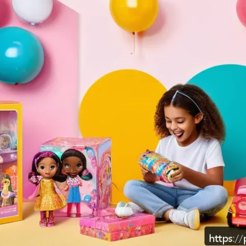 Home 32 LOL 서프라이즈의 시장 점유율 변화 - A vibrant and colorful scene featuring a child joyfully unwrapping a LOL Surprise toy with multiple ...
